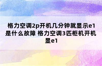 格力空调2p开机几分钟就显示e1是什么故障 格力空调3匹柜机开机显e1